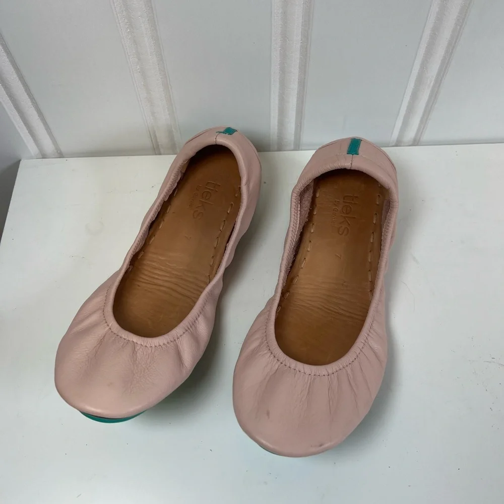 Women's Pink Leather Tieks Ballet Flats - Picture 3 of 5
